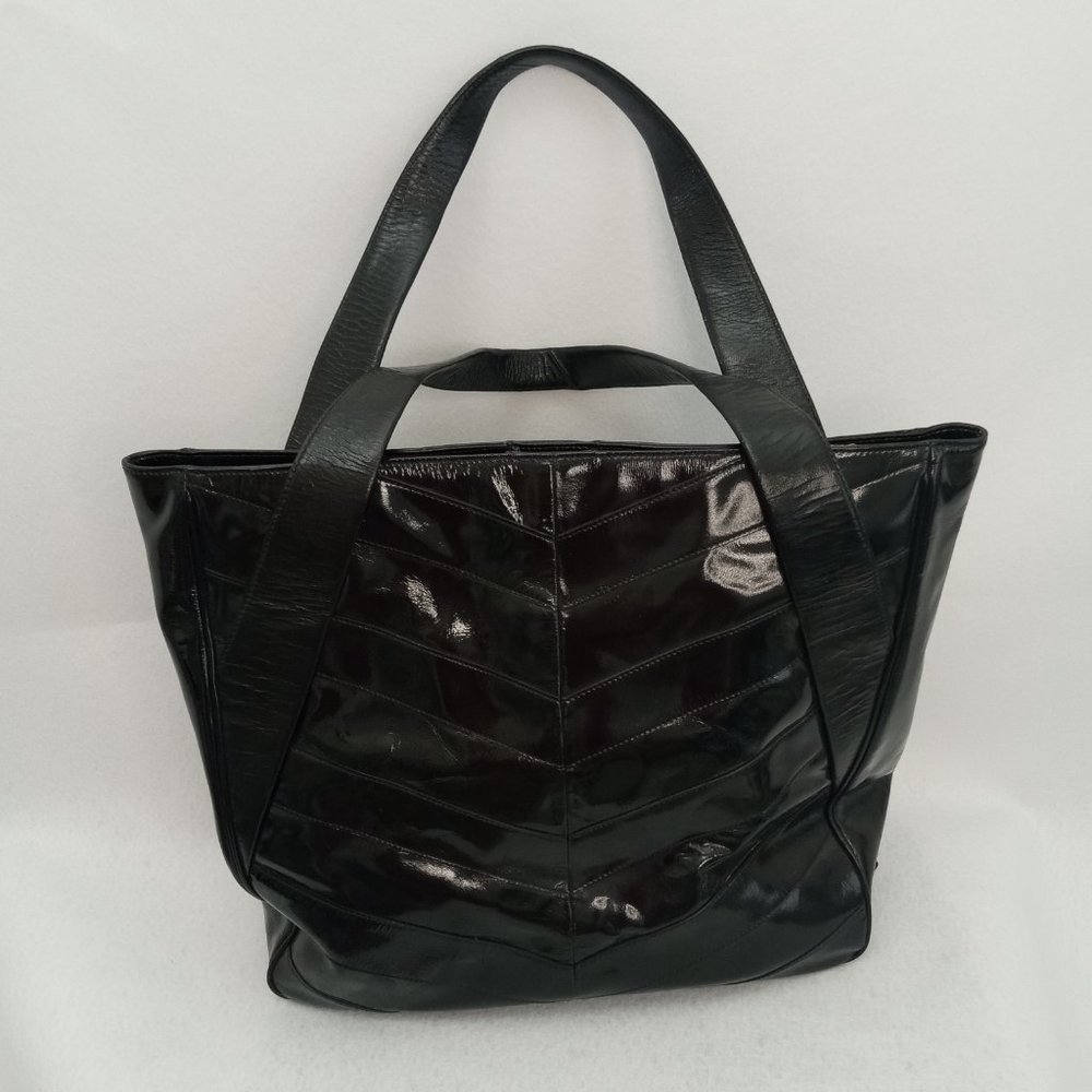 Charles David Black Patent Leather Large Tote Maura